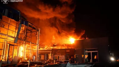 The site of a Russian drone strike, amid Russia's attack on Ukraine, in Odesa, Ukraine in this handout picture released February 13, 2026. Press service of the State Emergency Service of Ukraine in Odesa region/Handout via REUTERS ATTENTION EDITORS - THIS IMAGE HAS BEEN SUPPLIED BY A THIRD PARTY. WATERMARK FROM SOURCE. MANDATORY CREDIT.