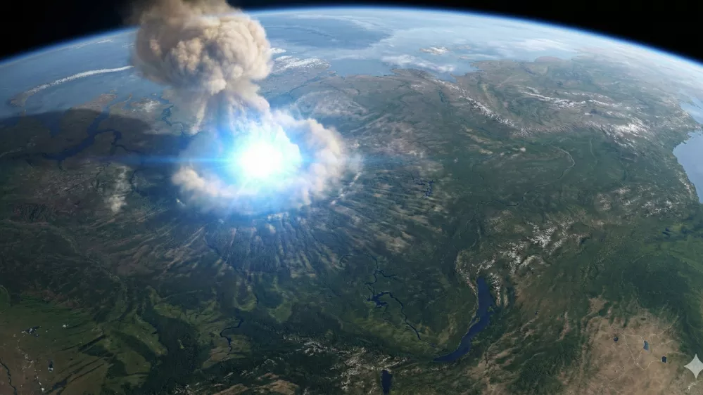 Ilustracija, kako je bil dogodek videti iz vesolja. / Foto: Google Gemini