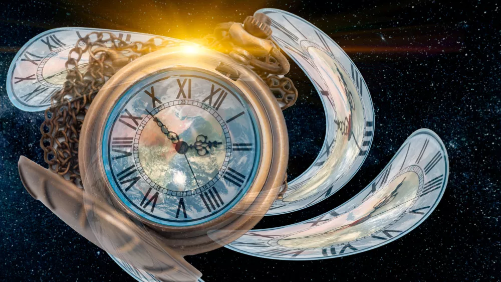 Spacetime universe Scifi concept, Twist clock time distortion warp into space bended curved for Space and Times of Theory, image element from NASA