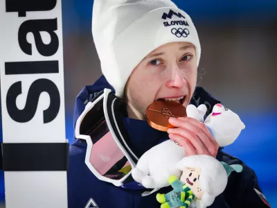 Italija, Predazzo.Zimske olimpijske igre 2026.Smucarski skoki, velika skakalnica, zenske.Slovenka Nika Prevc je osvojila bronasto medaljo.