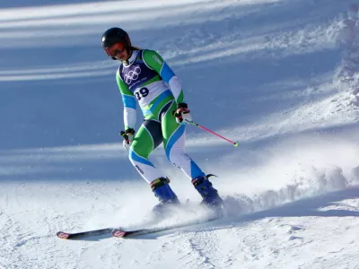 Milano Cortina 2026 Olympics - Alpine Skiing - Women's Giant Slalom Run 2 - Tofane Alpine Skiing Centre, Belluno, Italy - February 15, 2026. Ana Bucik Jogan of Slovenia reacts during her second run in the Women's Giant Slalom REUTERS/Lisi Niesner