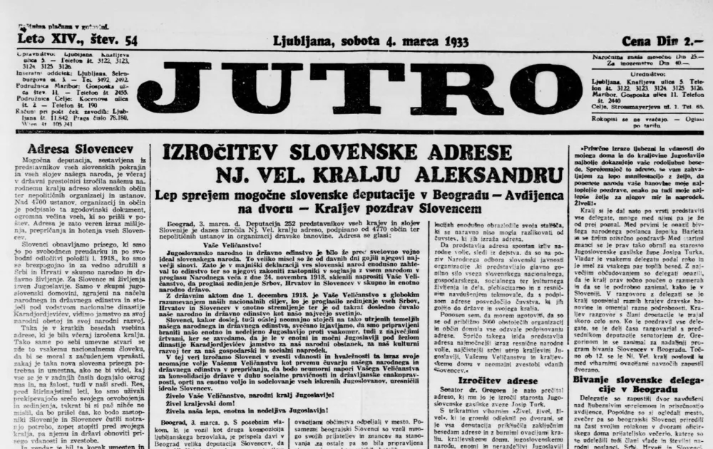 Naslovnica Jutra iz leta 1933 / Foto: Dlib