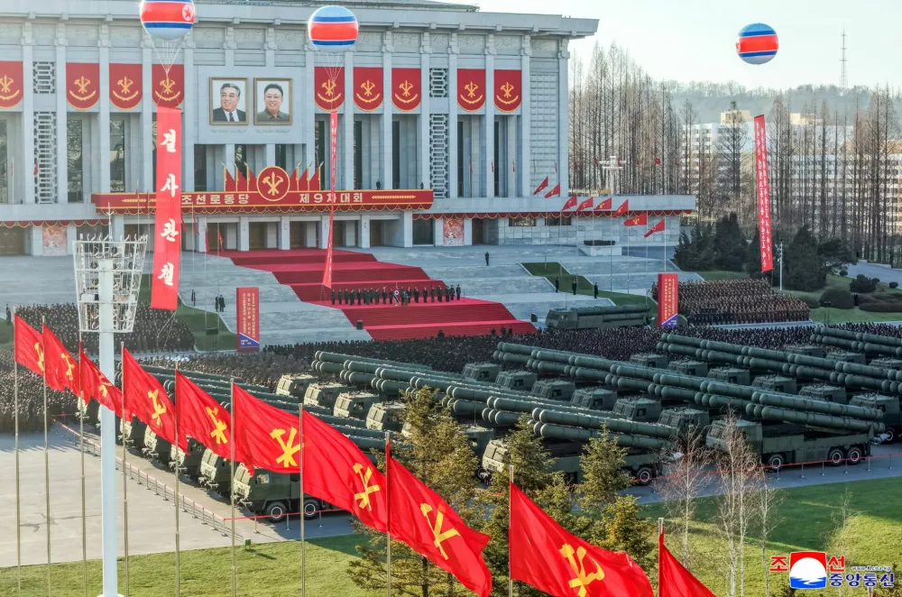 North Korean leader Kim Jong Un attends a presentation ceremony of 600mm-calibre multiple rocket launchers to the Ninth Congress of the Workers' Party of Korea (WPK) by the workers of the munitions industry sector in Pyongyang, North Korea, February 18, 2026, in this picture released by North Korea's official Korean Central News Agency.  KCNA via REUTERS  ATTENTION EDITORS - THIS IMAGE WAS PROVIDED BY A THIRD PARTY. REUTERS IS UNABLE TO INDEPENDENTLY VERIFY THIS IMAGE. NO THIRD PARTY SALES. SOUTH KOREA OUT. NO COMMERCIAL OR EDITORIAL SALES IN SOUTH KOREA.