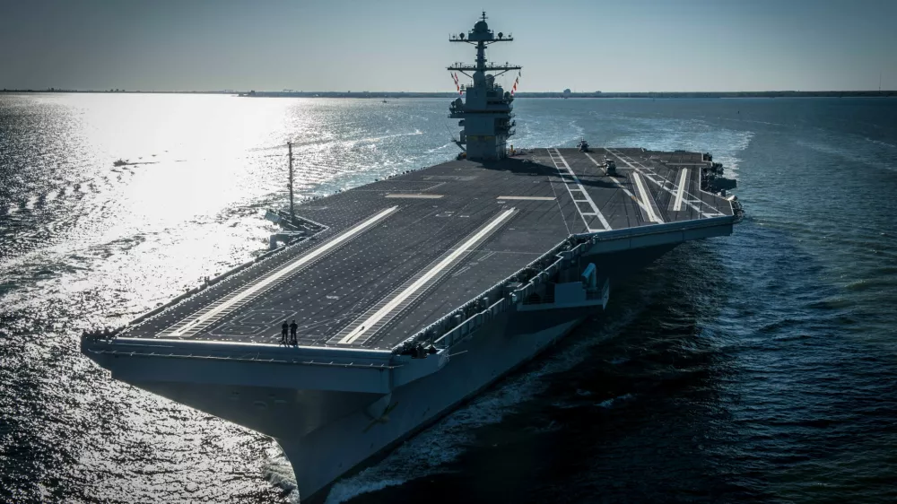FILE - In this photo provided by the U.S. Navy, the USS Gerald R. Ford embarked on the first of its sea trials to test various state-of-the-art systems on its own power for the first time, April 8, 2017, from Newport News, Va. (Mass Communication Specialist 2nd Class Ridge Leoni/U.S. Navy via AP, File)