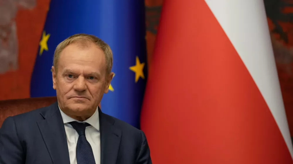 FILE - Poland's Prime Minister Donald Tusk looks on in the Serbia Palace in Belgrade, Serbia, Thursday, Oct. 24, 2024. (AP Photo/Darko Vojinovic, File)