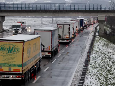 Bregana, tovornjaki, zastoj. Foto: Pixsell