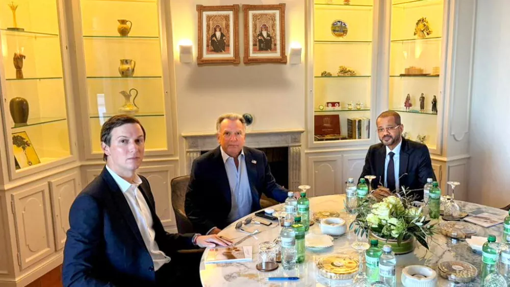 Omani Foreign Minister Badr Albusaidi meets with U.S. Special Envoy Steve Witkoff and U.S. President Donald Trump's son-in-law Jared Kushner, in Geneva, Switzerland, February 26, 2026. Oman News Agency/Handout via REUTERS ATTENTION EDITORS &ndash; THIS IMAGE WAS PROVIDED BY A THIRD PARTY.   TPX IMAGES OF THE DAY