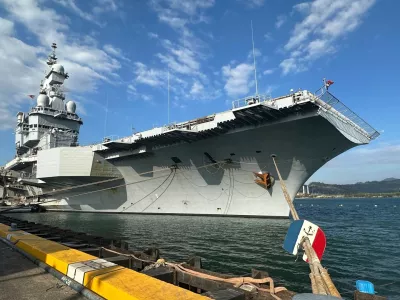 FILE - French aircraft carrier The Charles de Gaulle docks at Subic Bay port, a former U.S. Naval base northwest of Manila, Philippines, Sunday, Feb. 23, 2025. (AP Photo/Joeal Calupitan, File)