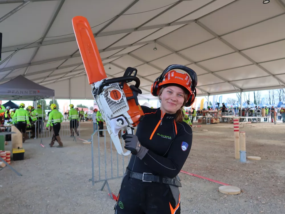 Svetovno gozdarsko prvenstvo, marec 2026, &Scaron;entjernej, gozdarji, gozd, motorka, podiranje dreves, Ma&scaron;a Kurent / Foto: Nata&scaron;a Bucik Ozebek