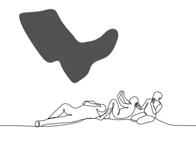 big leg hung over frightened people - one line drawing vector. the concept of a state machine of violence against unarmed citizens, the use of force by power over disenfranchised people / Foto: Kamila Baimukasheva Getty Images