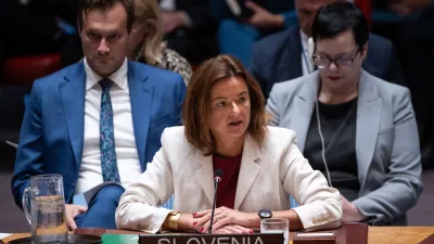 Slovenia Deputy Prime Minister and Foreign Minister Tanja Fajon, addresses the High-Level Security Council on Palestinians and Israel during the 80th session of the United Nations General Assembly, Tuesday, Sept. 23, 2025. (AP Photo/Angelina Katsanis)