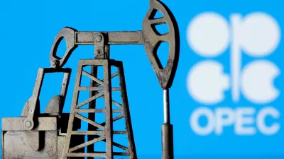 FILE PHOTO: A 3D printed oil pump jack is seen in front of displayed Opec logo in this illustration picture, April 14, 2020. REUTERS/Dado Ruvic/Illustration/File Photo
