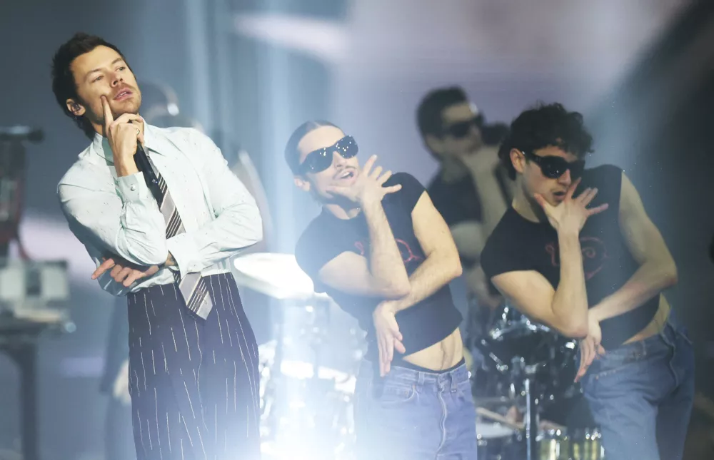 Harry Styles performs during the BRIT Awards at the Co-op Live Arena, in Manchester, Britain, February 28, 2026. REUTERS/Isabel Infantes