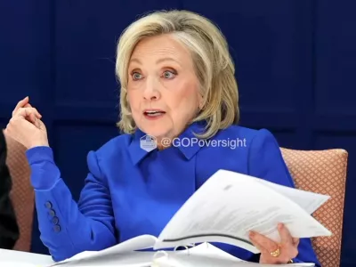 Former U.S. Secretary of State Hillary Clinton testifies behind closed doors to a congressional panel about her ties to the late sex offender Jeffrey Epstein, in a still image from video taken in Chappaqua, New York, U.S. February 26, 2026.  GOP Oversight/Handout via REUTERS THIS IMAGE HAS BEEN SUPPLIED BY A THIRD PARTY. WATERMARK FROM SOURCE