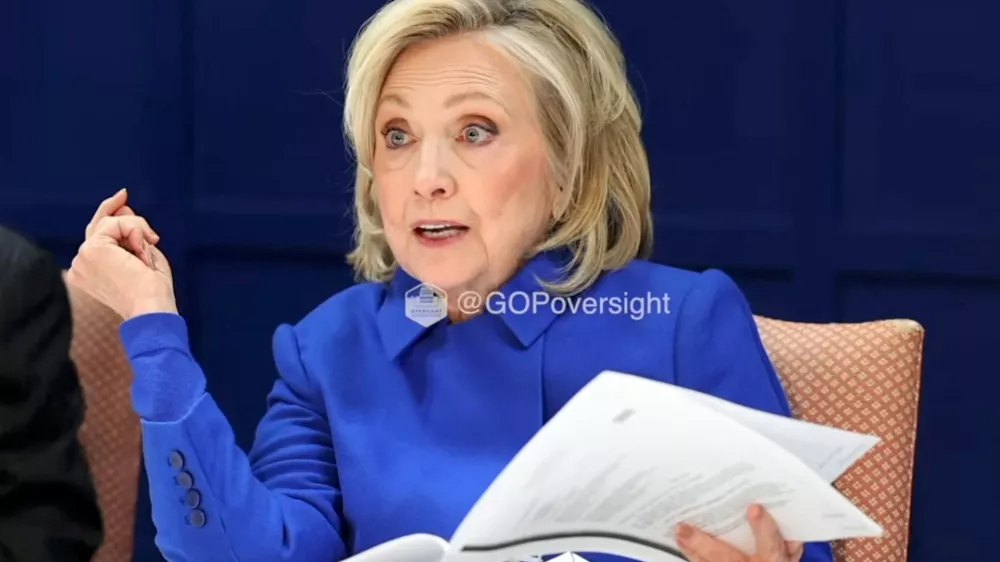 Former U.S. Secretary of State Hillary Clinton testifies behind closed doors to a congressional panel about her ties to the late sex offender Jeffrey Epstein, in a still image from video taken in Chappaqua, New York, U.S. February 26, 2026.  GOP Oversight/Handout via REUTERS THIS IMAGE HAS BEEN SUPPLIED BY A THIRD PARTY. WATERMARK FROM SOURCE