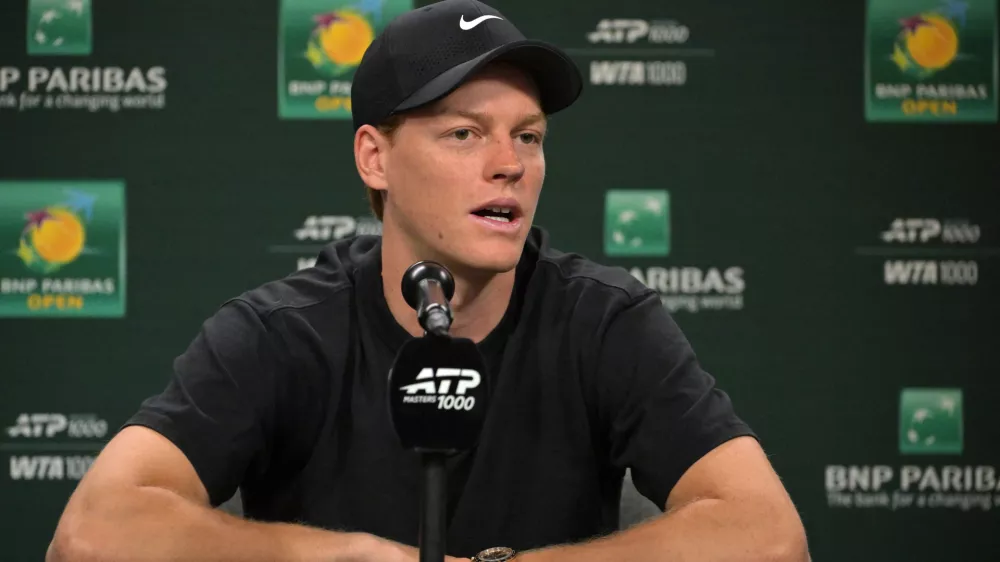 Mar 3, 2026; Indian Wells, CA, USA; Jannik Sinner (ITA) speaks at a news conference during the BNP Paribas Open at the Indian Wells Tennis Garden. Mandatory Credit: Jayne Kamin-Oncea-Imagn Images