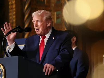 U.S. President Donald Trump attends a press conference, as he makes an announcement about the Navy's "Golden Fleet" at Mar-a-lago in Palm Beach, Florida, U.S., December 22, 2025. REUTERS/Jessica Koscielniak