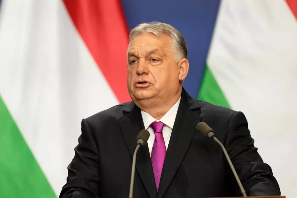 Hungary's Prime Minister Viktor Orban speaks during a news conference with U.S. Secretary of State Marco Rubio (not pictured) in Budapest, Hungary, February 16, 2026.   Alex Brandon/Pool via REUTERS