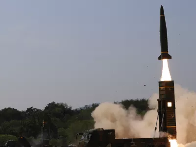 In this photo provided by South Korea Defense Ministry, a missile is fired during a joint training between U.S. and South Korea at an undisclosed location in South Korea, Wednesday, May 25, 2022. North Korea test-launched a suspected intercontinental ballistic missile and two shorter-range weapons into the sea Wednesday, South Korea said, hours after President Joe Biden ended a trip to Asia where he reaffirmed the U.S. commitment to defend its allies in the face of the North's nuclear threat. (South Korea Defense Ministry via AP)