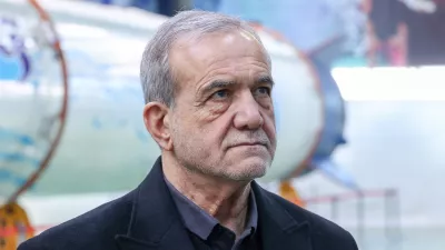 FILED - 02 February 2025, Iran, Tehran: Iranian President Masoud Pezeshkian visits an exhibition that showcases the defense ministry's latest advancements in defense and space in Tehran. Photo: Iranian Presidency/dpa - ATTENTION: editorial use only and only if the credit mentioned above is referenced in full