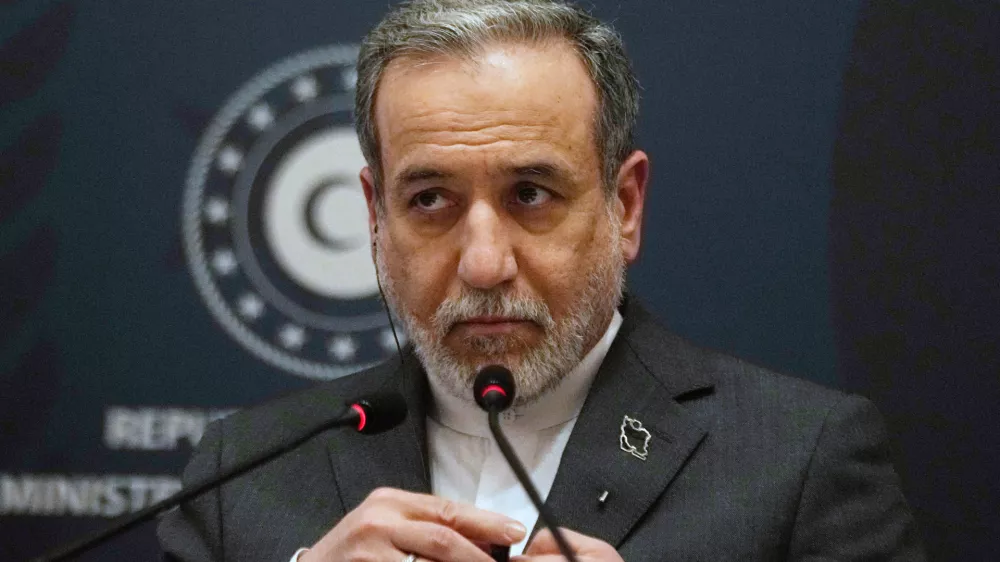 FILE - Iranian Foreign Minister Abbas Araghchi speaks to journalists during a press conference in Istanbul, Turkey, Friday, Jan. 30, 2026. (AP Photo/Khalil Hamra,File)