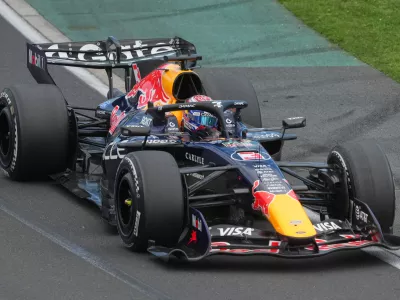Red Bull driver Max Verstappen of the Netherlands steers his car during the Australian Formula One Grand Prix at Albert Park, in Melbourne, Australia, Sunday, March 8, 2026. (AP Photo/Asanka Brendon Ratnayake)