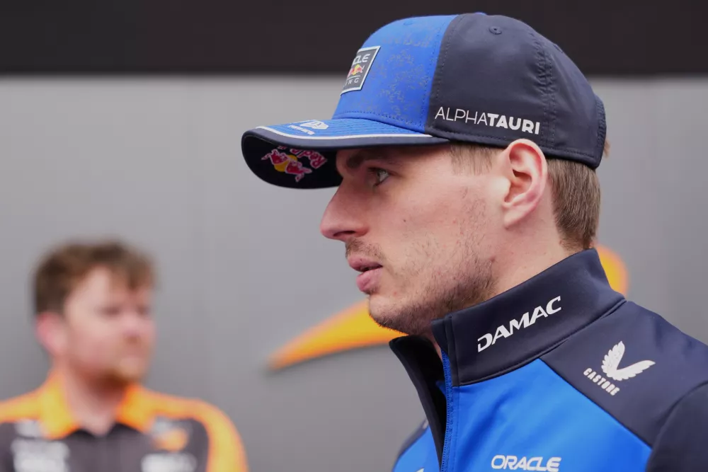 IRed Bull driver Max Verstappen of the Netherlands arrives at the track ahead of the third practice session for the Australian Formula One Grand Prix at Albert Park, in Melbourne, Australia, Saturday, March 7, 2026. (AP Photo/Scott Barbour)