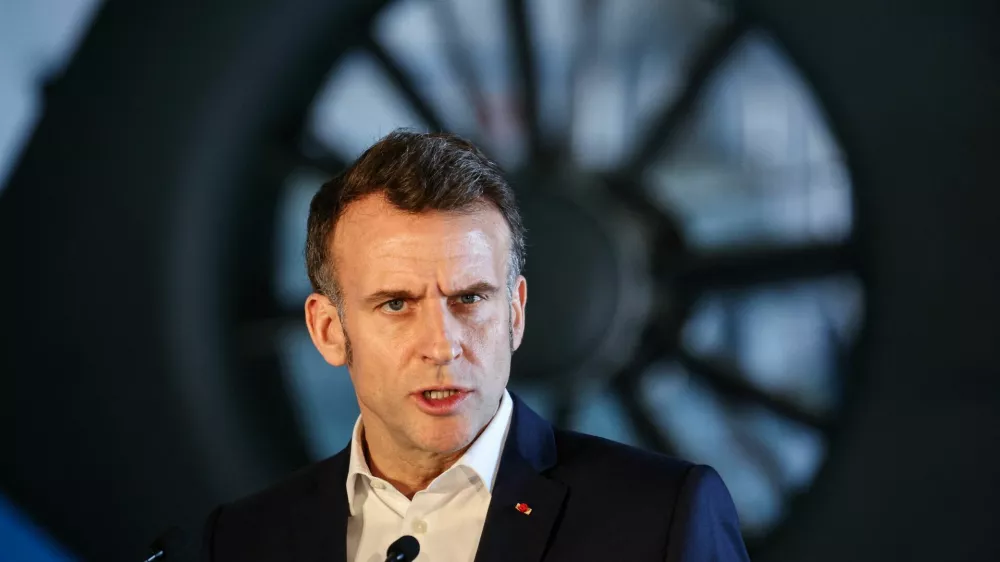 French President Emmanuel Macron takes part in a joint press conference with Greek Prime Minister Kyriakos Mitsotakis and Cypriot President Nikos Christodoulides (not pictured) at Paphos military airport, on the day of Macron's visit to show France's solidarity after recent drone attacks amid the U.S.-Israeli conflict with Iran, and aimed at reinforcing European security in the Eastern Mediterranean, in Paphos, Cyprus March 9, 2026. REUTERS/Yiannis Kourtoglou