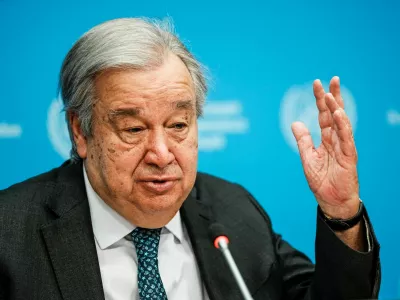 FILE PHOTO: United Nations Secretary-General Antonio Guterres speaks during a press conference outlining his priorities for 2026 at U.N. headquarters in New York City, U.S., January 29, 2026.  REUTERS/Eduardo Munoz/File Photo
