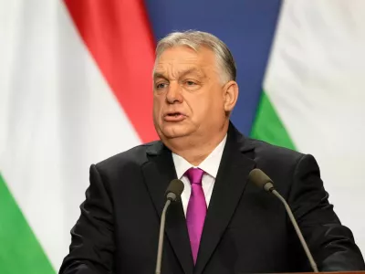 Hungary's Prime Minister Viktor Orban speaks during a news conference with U.S. Secretary of State Marco Rubio (not pictured) in Budapest, Hungary, February 16, 2026.   Alex Brandon/Pool via REUTERS
