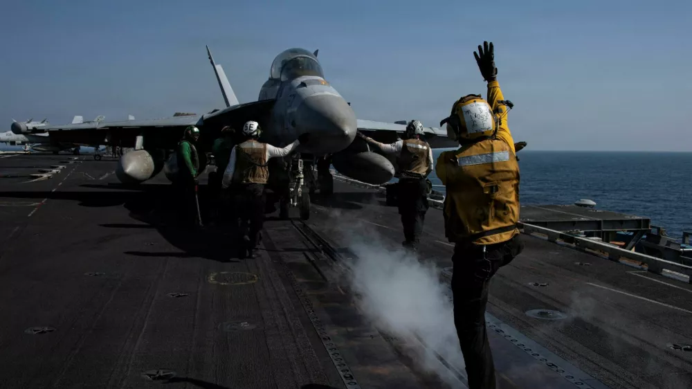 An EA-18G Growler prepares to launch from the flight deck of the U.S. Navy Nimitz-class aircraft carrier USS Abraham Lincoln in support of the Operation Epic Fury attack on Iran from an undisclosed location March 7, 2026. U.S. Navy/Handout via REUTERS  THIS IMAGE HAS BEEN SUPPLIED BY A THIRD PARTY