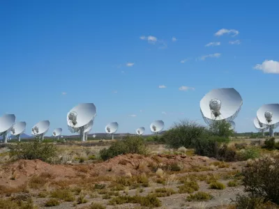 CAPE TOWN, Dec. 4, 2025 -- This photo taken on Sept. 24, 2025 shows the antenna array of MeerKAT radio telescope in Carnarvon, Northern Cape Province of South Africa. TO GO WITH "S. African scientists discover most distant ultra-steep-spectrum radio halo",Image: 1056491267, License: Rights-managed, Restrictions:, Model Release: no