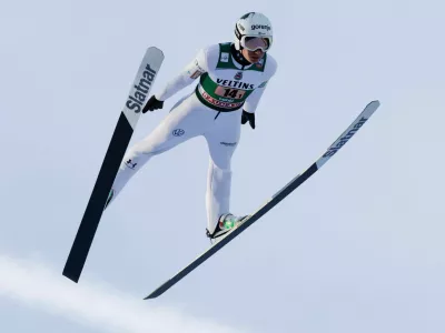 Anze Lanisek of Slovenia competes during Ski Jumping Men's HS130 Super Team at the FIS Nordic World Cup Lahti Ski Games in Lahti, Finland, March 8, 2026. Lehtikuva/Petri Korteniemi via REUTERS   ATTENTION EDITORS - THIS IMAGE WAS PROVIDED BY A THIRD PARTY. NO THIRD PARTY SALES. NOT FOR USE BY REUTERS THIRD PARTY DISTRIBUTORS. FINLAND OUT. NO COMMERCIAL OR EDITORIAL SALES IN FINLAND.
