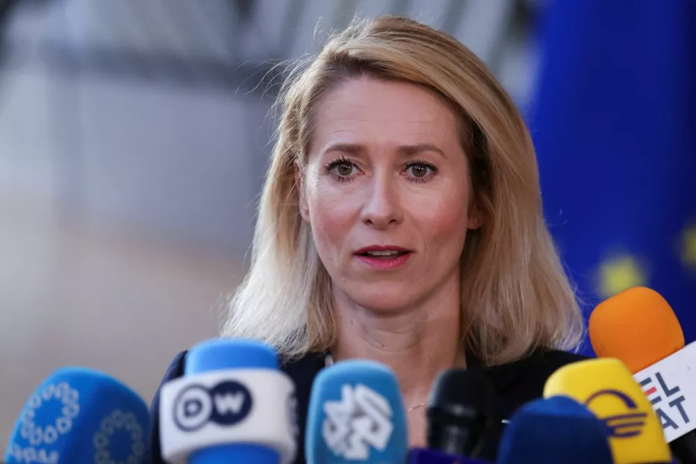 EU High Representative for Foreign Affairs and Security Policy Kaja Kallas speaks to members of the media as she arrives to attend a European Union Energy and Foreign Affairs ministers meeting in Brussels, Belgium March 16, 2026. REUTERS/Omar Havana