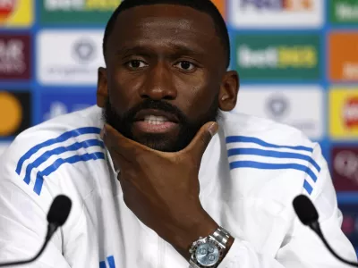 Soccer Football - UEFA Champions League - Real Madrid Press Conference - Etihad Stadium, Manchester, Britain - March 16, 2026 Real Madrid's Antonio Rudiger during press conference Action Images via Reuters/Jason Cairnduff