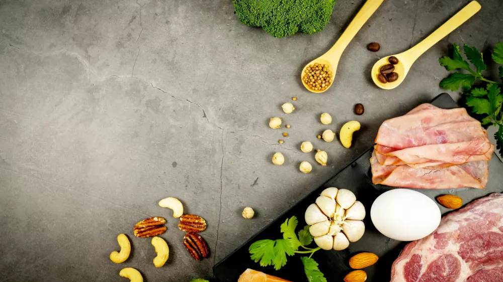 ketogenic diet, low carbohydrate and keto meal plan. nutrition and calorie count for fiber, protein and fat. weight loss program. paleo food with salmon and omega3.