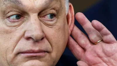 Hungarian Prime Minister Viktor Orban gestures as he speaks to the press upon his arrival for a European Union leaders' summit in Brussels, Belgium, March 19, 2026. REUTERS/Yves Herman TPX IMAGES OF THE DAY