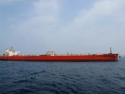 FILE PHOTO: A crude oil tanker EAGLE SAN JUAN, sailing under the flag of Singapore and carrying crude oil from the U.S., offloads at Cnergyico's Single Point Mooring (SPM), Pakistan's first and only floating port, located near Hub coast in Balochistan, Pakistan, March 18, 2026. REUTERS/Akhtar Soomro/File Photo