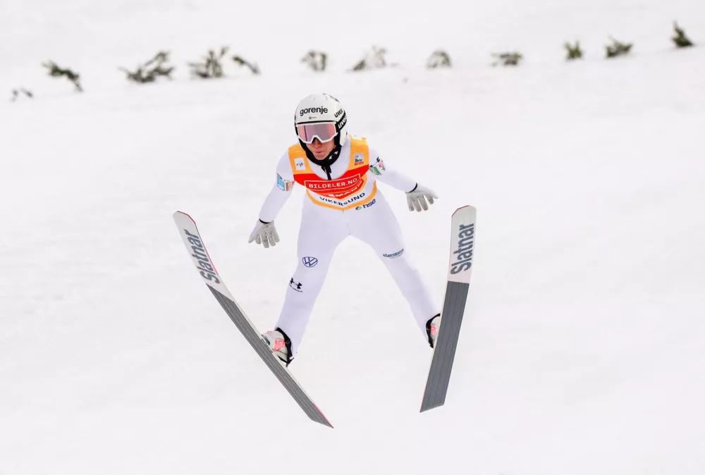 Ski Jumping - FIS Ski Jumping World Cup - Vikersund, Norway - March 20, 2026 Nika Prevc of Slovenia during the women's ski flying qualification Trond R Teigen/NTB via REUTERS  ATTENTION EDITORS - THIS IMAGE WAS PROVIDED BY A THIRD PARTY. NORWAY OUT. NO COMMERCIAL OR EDITORIAL SALES IN NORWAY.