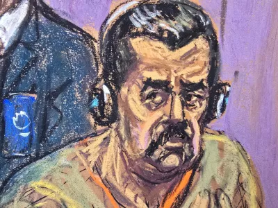 Ousted Venezuelan President Nicolas Maduro attends a hearing in a narco-terrorism case accusing him of running a cartel of Venezuelan officials that flooded the U.S. with cocaine, at the Daniel Patrick Moynihan United States Court House in New York City, U.S., March 26, 2026 in this courtroom sketch.  REUTERS/Jane Rosenberg