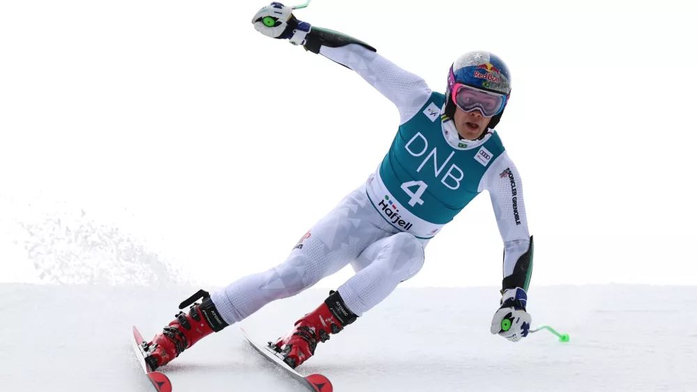 Brazil's Lucas Pinheiro Braathen competes in an alpine ski, men's giant slalom race, at the Lillehammer World Cup Finals, in Hafjell, Norway, Tuesday, March 24, 2026. (AP Photo/Marco Trovati)