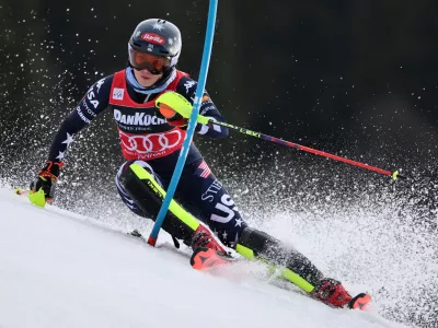 United States' Mikaela Shiffrin competes in an alpine ski, women's slalom race, at the Lillehammer World Cup Finals, in Hafjell, Norway, Tuesday, March 24, 2026. (AP Photo/Marco Trovati)