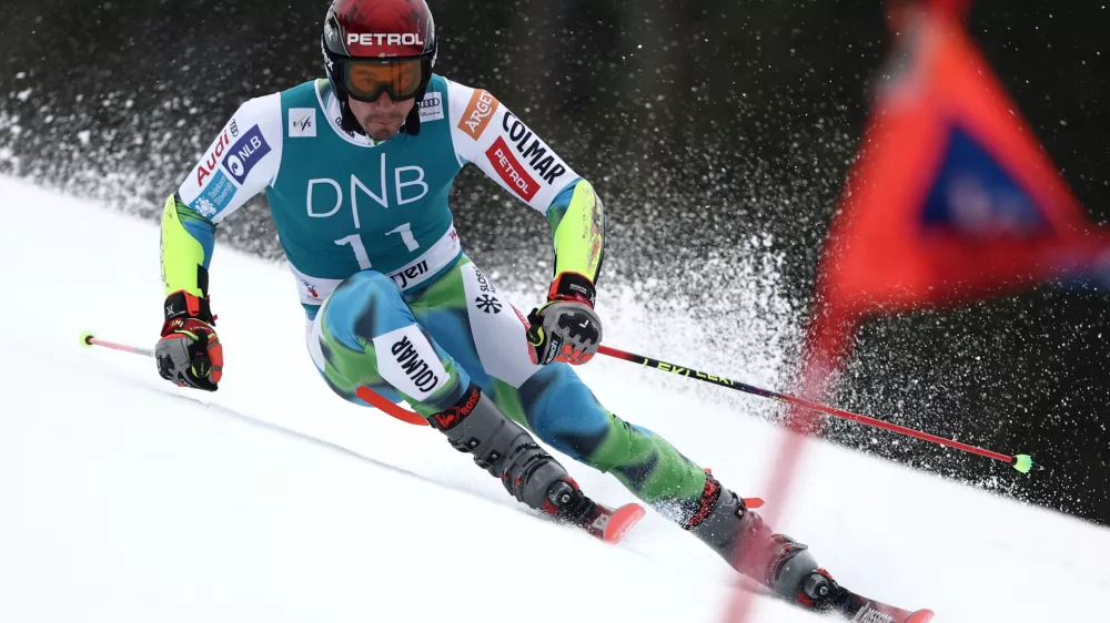 Slovenia's Zan Kranjec competes in an alpine ski, men's giant slalom race, at the Lillehammer World Cup Finals, in Hafjell, Norway, Tuesday, March 24, 2026. (AP Photo/Gabriele Facciotti)