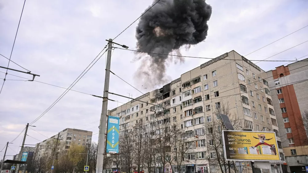 Smoke rises as a Russian drone hits an apartment building, amid Russia's attack on Ukraine, in Lviv, Ukraine March 24, 2026. REUTERS/Stringer   TPX IMAGES OF THE DAY