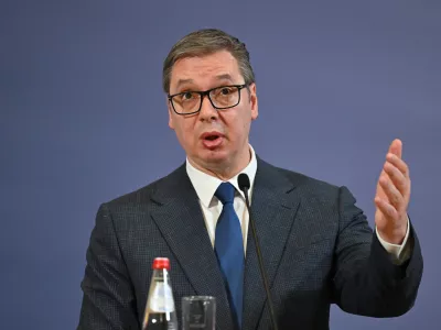 FILED - 07 February 2024, Serbia, Belgrad: Aleksandar Vucic, President of Serbia, speaks during a press conference in Berlin. Photo: Soeren Stache/dpa