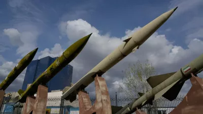 Domestically built Iranian missiles are displayed as part of a permanent exhibition in a recreational area of northern Tehran, Iran, Tuesday, March 24, 2026. (AP Photo/Vahid Salemi)