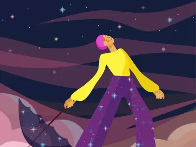 Romantic Lady. Fantastic women flying on the clouds. Starry sky. Vector illustration / Foto: Nataliia Reshetova Getty Images/istockphoto