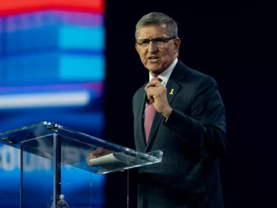 FILE PHOTO: Former Trump National Security Advisor and retired three-star Lt. Gen. Michael Flynn speaks during the AmericaFest 2024 conference sponsored by conservative group Turning Point in Phoenix, Arizona, U.S. December 20, 2024. REUTERS/Cheney Orr/File Photo