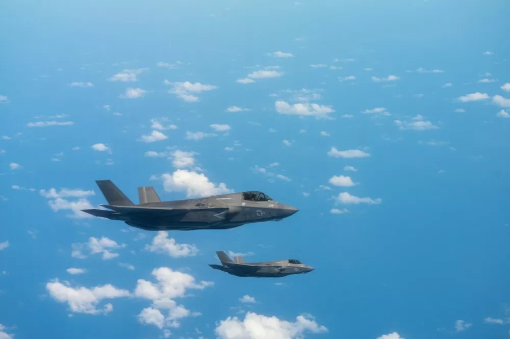 This handout photo released by US Southern Command on March 9, 2026, shows two US Marine Corps F-35 fighter jets conducting a patrol off the coast of Venezuela on March 6, 2026. US President Donald Trump on March 7 urged Latin American nations to use military power against the "cancer" of drug cartels, offering to support them with US missile strikes targeting narco kingpins. Trump has already staked bold claims in Latin America with the ouster of Venezuela's authoritarian leader Nicolas Maduro and working with his replacement, Delcy Rodriguez, to claim Venezuelan oil reserves for America.,Image: 1081452611, License: Rights-managed, Restrictions: RESTRICTED TO EDITORIAL USE - MANDATORY CREDIT "AFP PHOTO / US SOUTHERN COMMAND / HANDOUT" - HANDOUT - NO MARKETING NO ADVERTISING CAMPAIGNS - DISTRIBUTED AS A SERVICE TO CLIENTS, ***HANDOUT image or SOCIAL MEDIA IMAGE or FILMSTILL for EDITORIAL USE ONLY! * Please note: Fees charged by Profimedia are for the Profimedia's services only, and do not, nor are they intended to, convey to the user any ownership of Copyright or License in the material. Profimedia does not claim any ownership including but not limited to Copyright or License in the attached material. By publishing this material you (the user) expressly agree to indemnify and to hold Profimedia and its directors, shareholders and employees harmless from any loss, claims, damages, demands, expenses (including legal fees), or any causes of action or allegation against Profimedia arising out of or connected in any way with publication of the material. Profimedia does not claim any copyright or license in the attached materials. Any downloading fees charged by Profimedia are for Profimedia's services only. * Handling Fee Only ***, Model Release: no