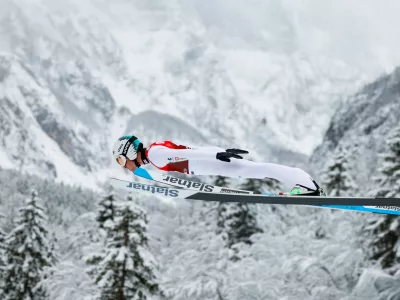 Ratece, Planica.Kvalifikacije za petkovo posamicno tekmo v smucarskih poletih za moske v Planici.Slovenski smucarski skakalec Anze Lanisek.